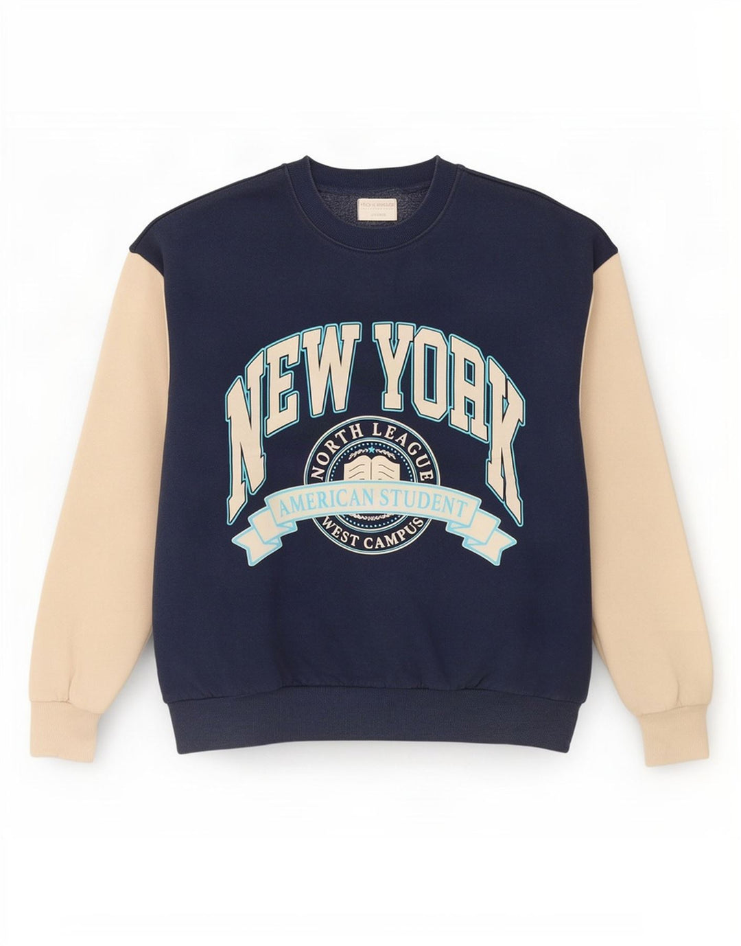 Pull & Bear ženski džemper s grafičkim motivima UK 10 Mali tamnoplavi