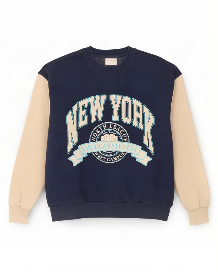 Pull & Bear ženski džemper s grafičkim motivima UK 10 Mali tamnoplavi
