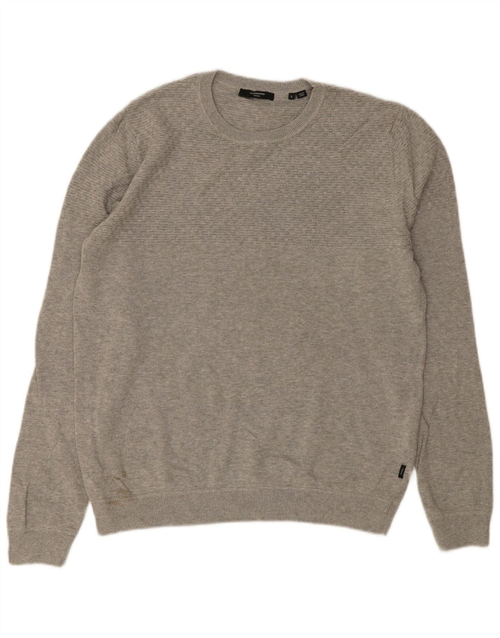 Jack & Jones muški pulover s okruglim izrezom Veliki sivi pamuk