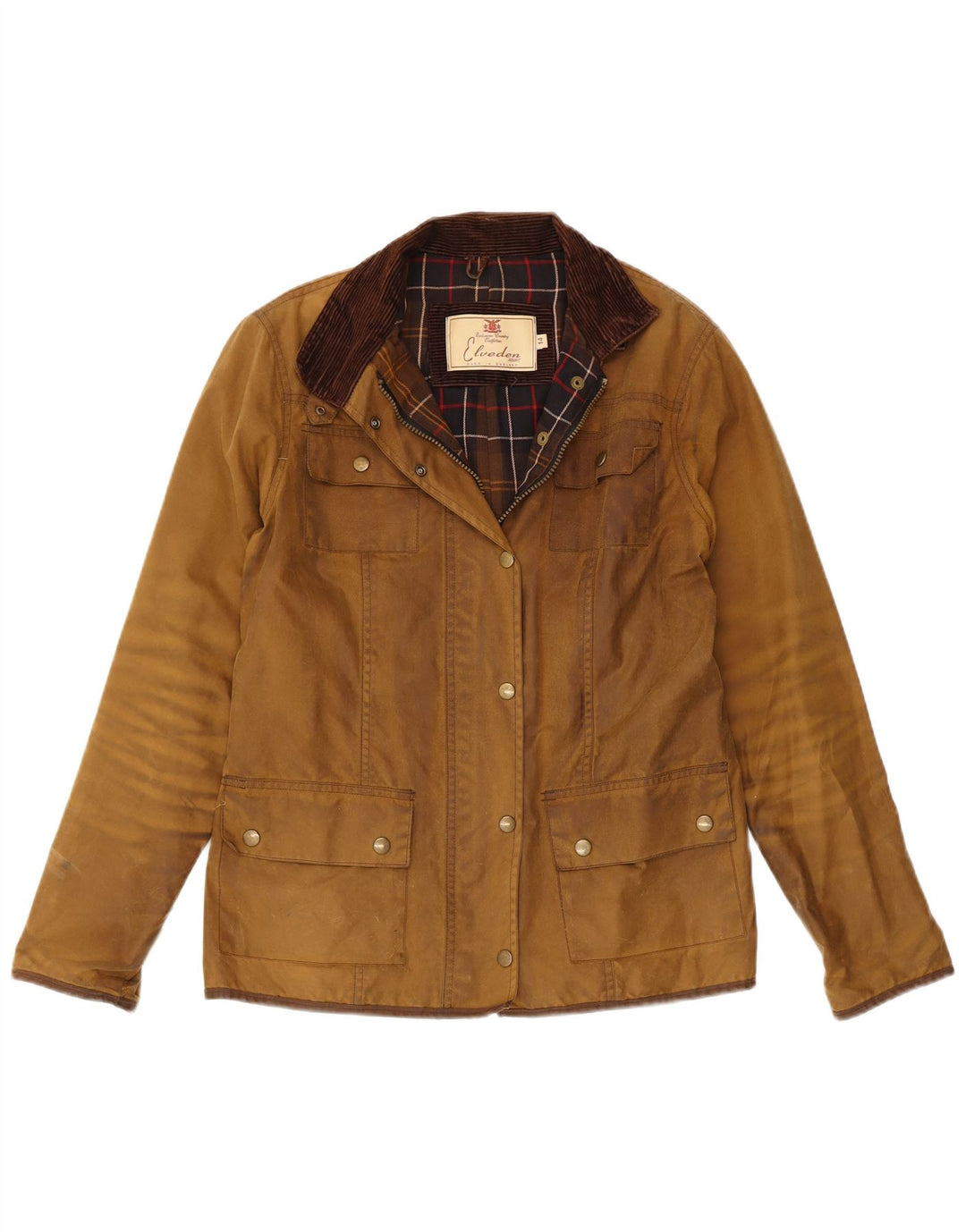 VINTAGE Ženska jakna od voštanog pamuka UK 14 Veliki smeđi pamuk