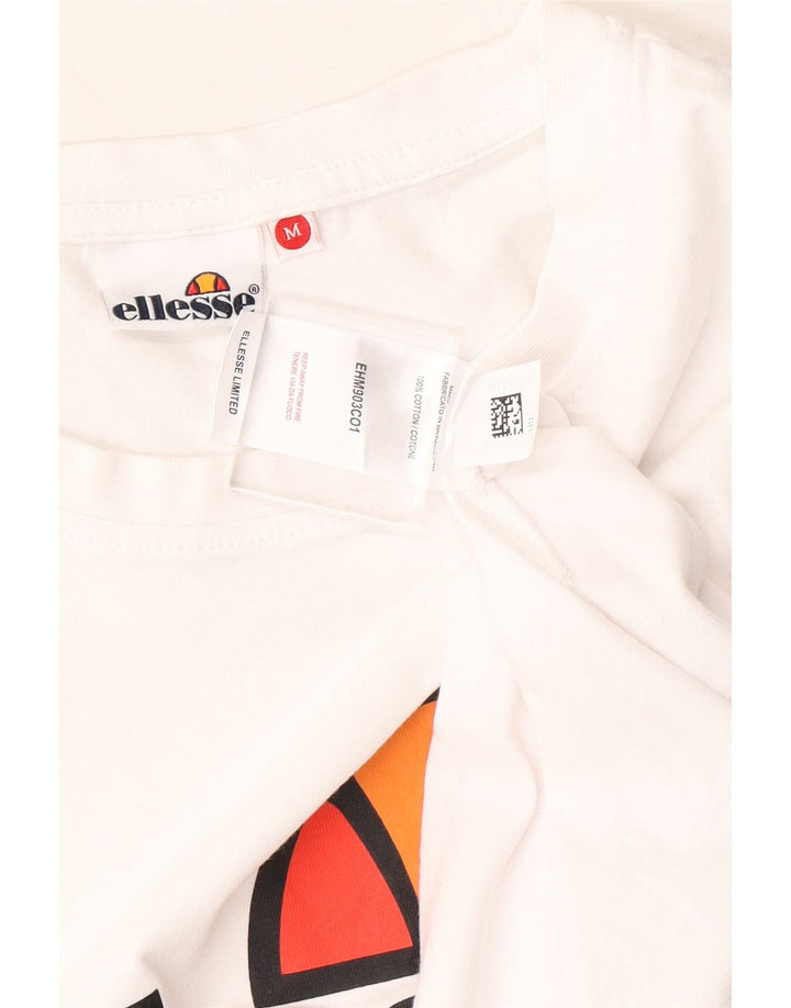 ELLESSE Mens Graphic T-Shirt Top Medium White Cotton Vintage Ellesse and Second-Hand Ellesse from Messina Hembry 