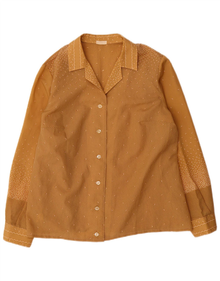 Vintage ženska košulja bluza UK 14 Veliki smeđi geometrijski poliester