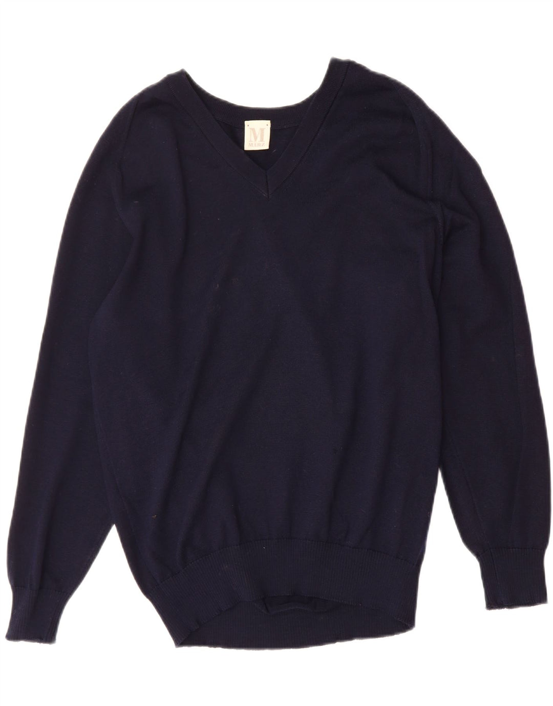 MARZ Mens V-Neck Jumper Sweater IT 50 Medium Navy Blue Wool Vintage Marz and Second-Hand Marz from Messina Hembry 