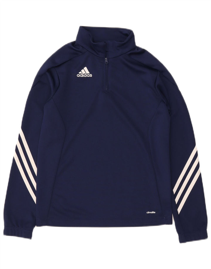 ADIDAS Boys Climalite Pullover Tracksuit Top 9-10 Years Medium Navy Blue