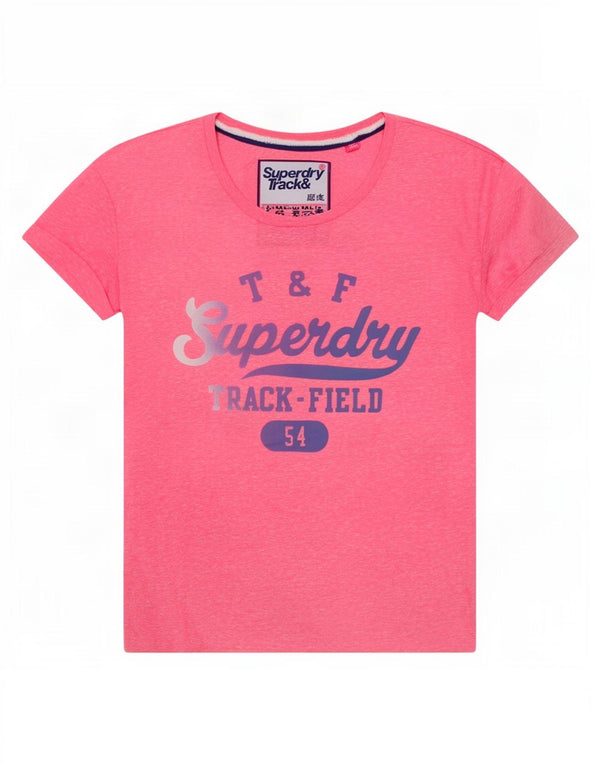 Superdry ženska majica kratkih rukava s grafičkim motivima UK 14 srednje ružičasti flekasti poliester