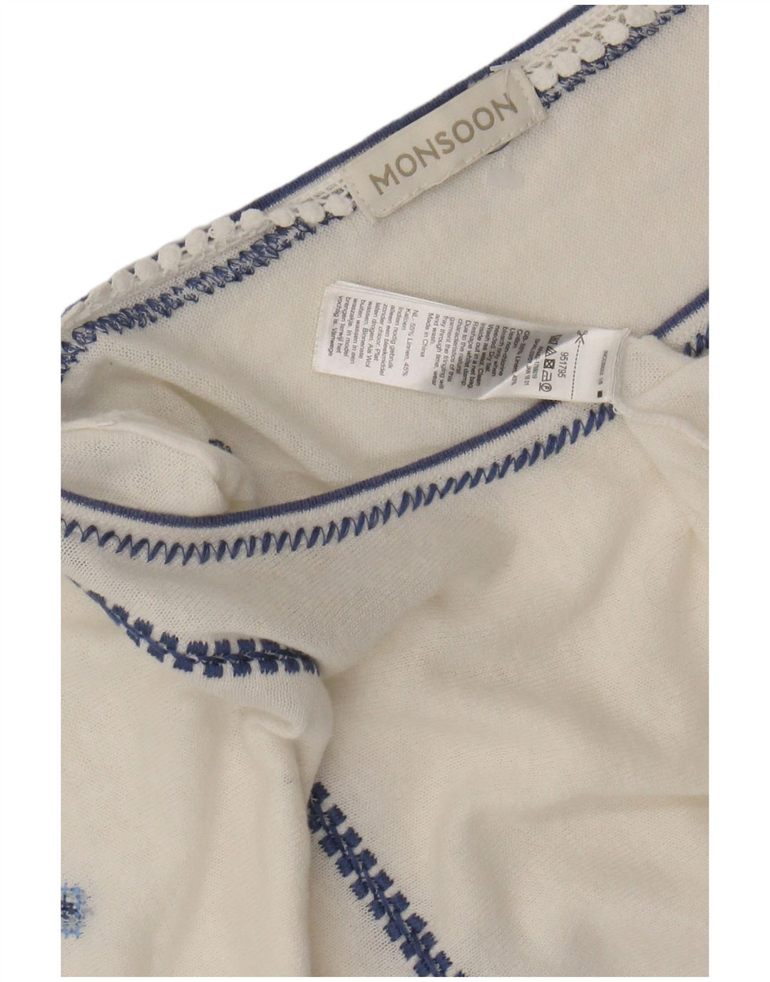 MONSOON gornji dio ženske bluze UK 16 Large Off White Floral Lan