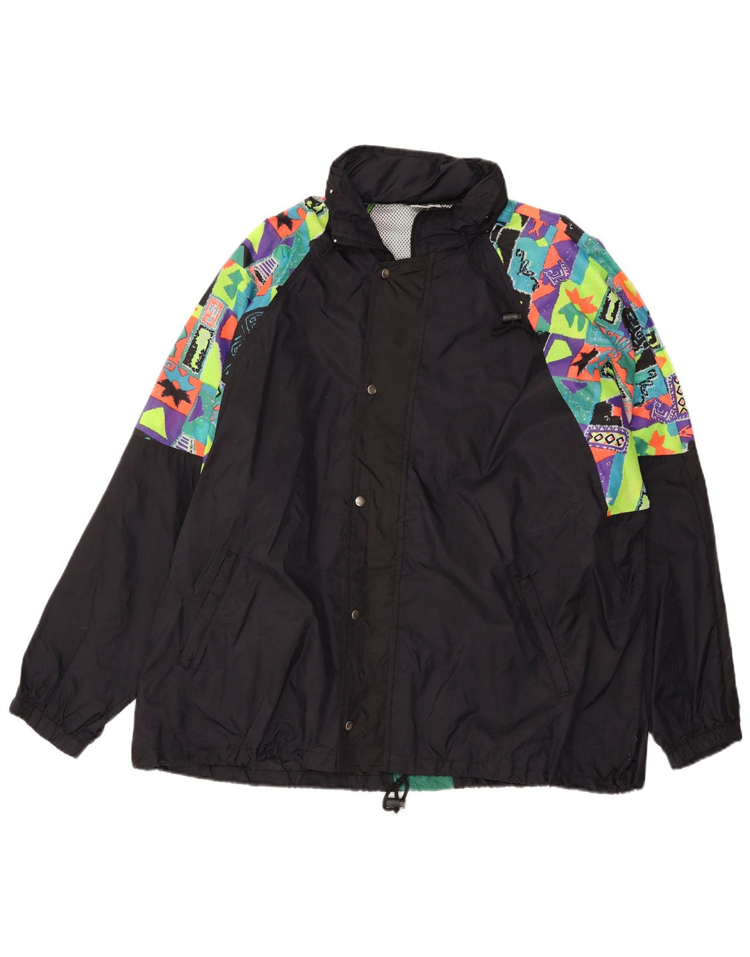 VINTAGE muška kišna jakna s kapuljačom UK 44 2XL crna geometrijska