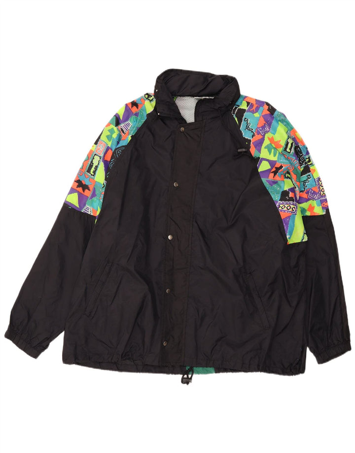 VINTAGE muška kišna jakna s kapuljačom UK 44 2XL crna geometrijska