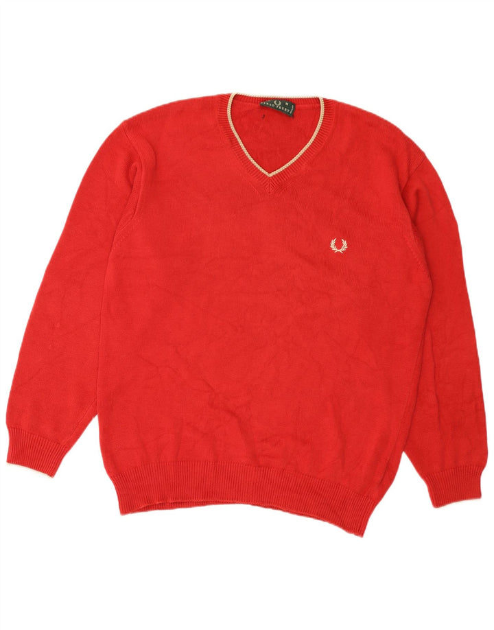 Fred Perry muški džemper s V-izrezom Srednje crveni pamuk