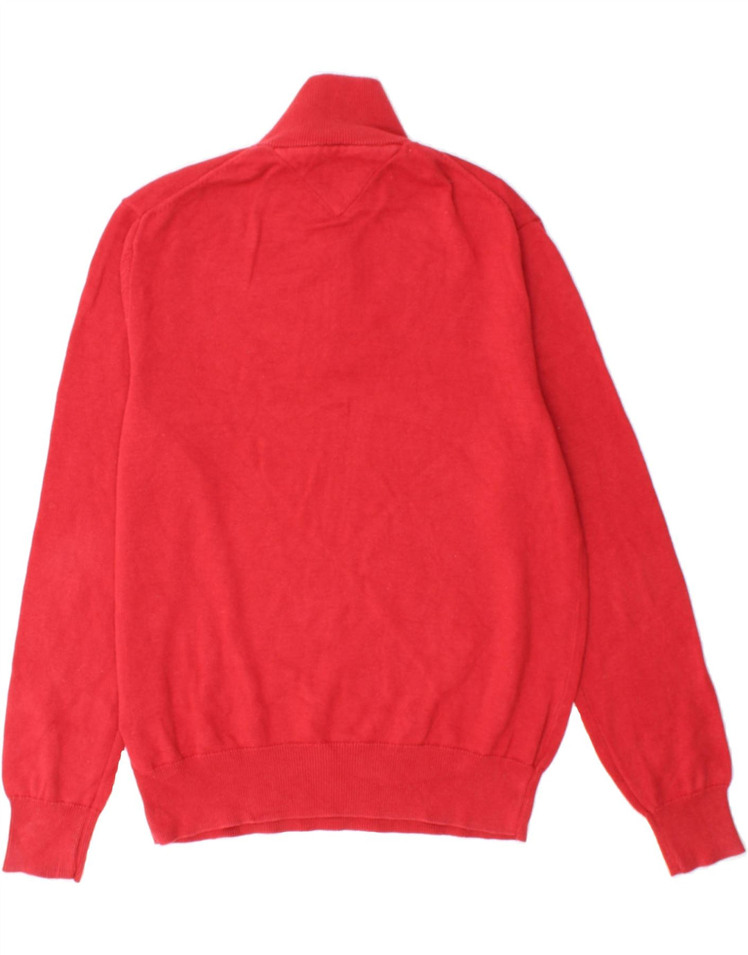 TOMMY HILFIGER Mens Zip Neck Jumper Sweater Small Red Cotton Vintage Tommy Hilfiger and Second-Hand Tommy Hilfiger from Messina Hembry 