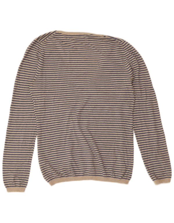 MASSIMO DUTTI Ženski džemper s V-izrezom UK 18 XL od kašmira na plave pruge