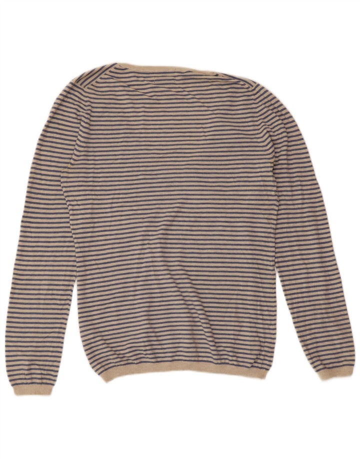 MASSIMO DUTTI Ženski džemper s V-izrezom UK 18 XL od kašmira na plave pruge