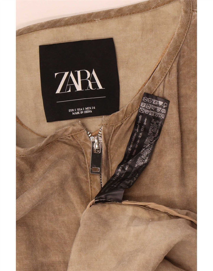 Zara ženska prekomjerna haljina dugih rukava UK 10 Small Beige Lyocell