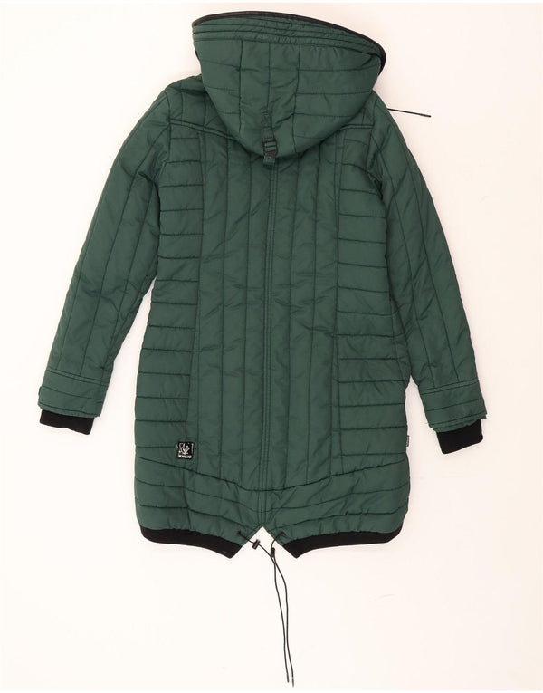 KHUJO Womens Hooded Padded Coat UK 10 Small Green Colourblock Cotton