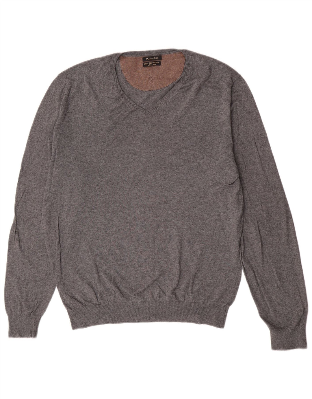 Massimo Dutti, muški pulover s V-izrezom, veliki sivi pamučni klasik