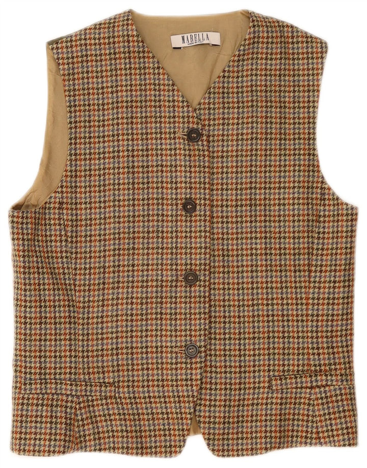 Marella ženski prsluk UK 14 Large Beige Houndstooth Wool