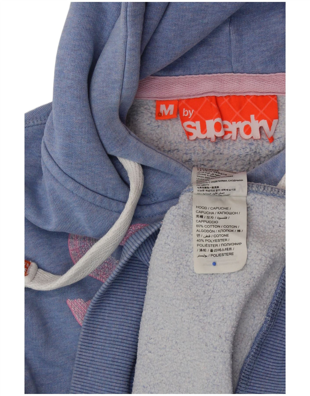 SUPERDRY Ženska majica s kapuljačom s kapuljačom UK 14 Srednje plavi flekasti pamuk