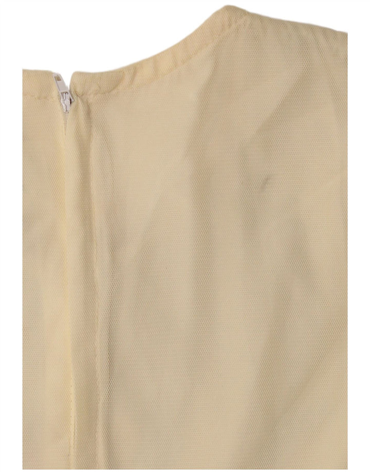 VINTAGE ženska haljina A-kroja dugih rukava US 6 srednje bež cvjetne boje