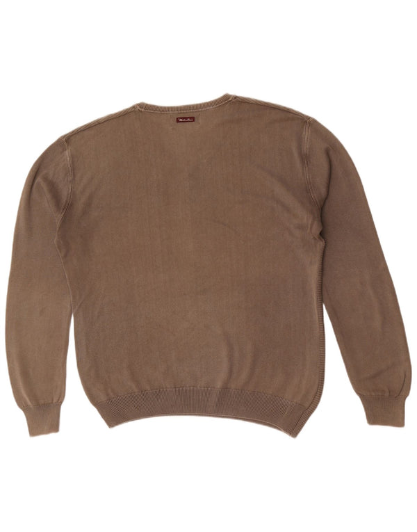 Marlboro Classics Mens V-Neck Jumper Sweater XL Khaki Striped