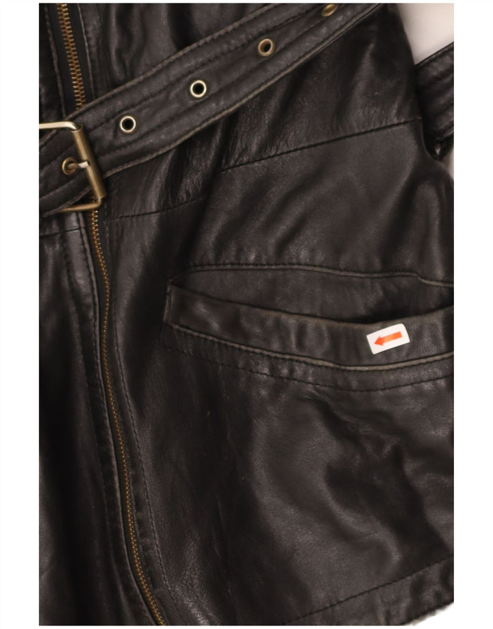 YORN Womens Leather Military Jacket EU 38 Medium Black Leather