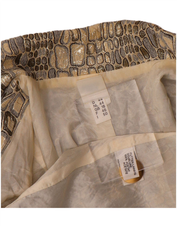 VINTAGE ženski sako sa 2 gumba UK 18 XL zlatni acetat sa životinjskim printom