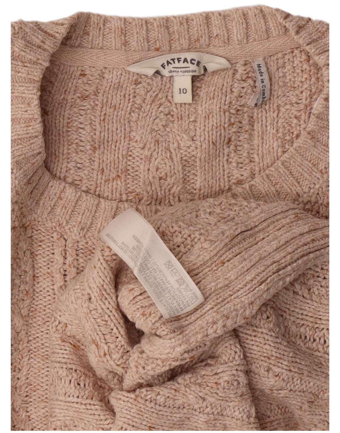 Fat Face ženski džemper s okruglim izrezom UK 10 Mali bež pamučni klasični