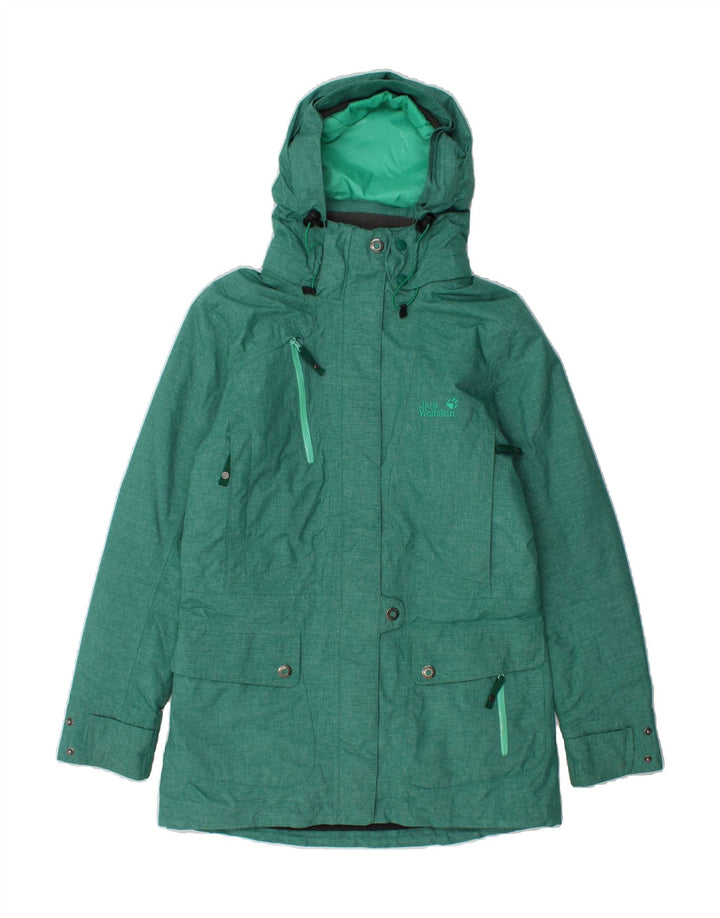 JACK WOLFSKIN Womens Hooded Padded Jacket UK 10 Small Green Polyester Vintage Jack Wolfskin and Second-Hand Jack Wolfskin from Messina Hembry 