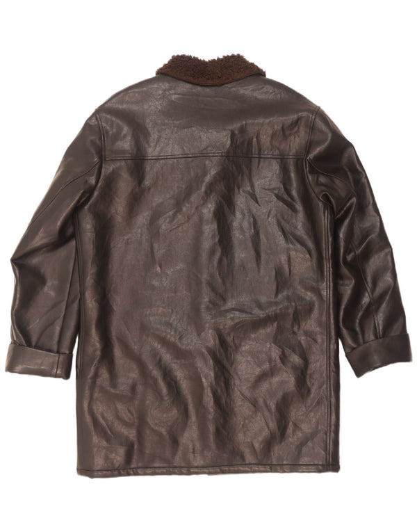 Vintage muški šerpa kaput od umjetne kože UK 42 XL crni mikropolifil