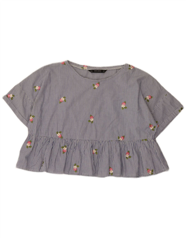 Zara ženska prevelika kratka bluza UK 10 pamuk s malim plavim prugama