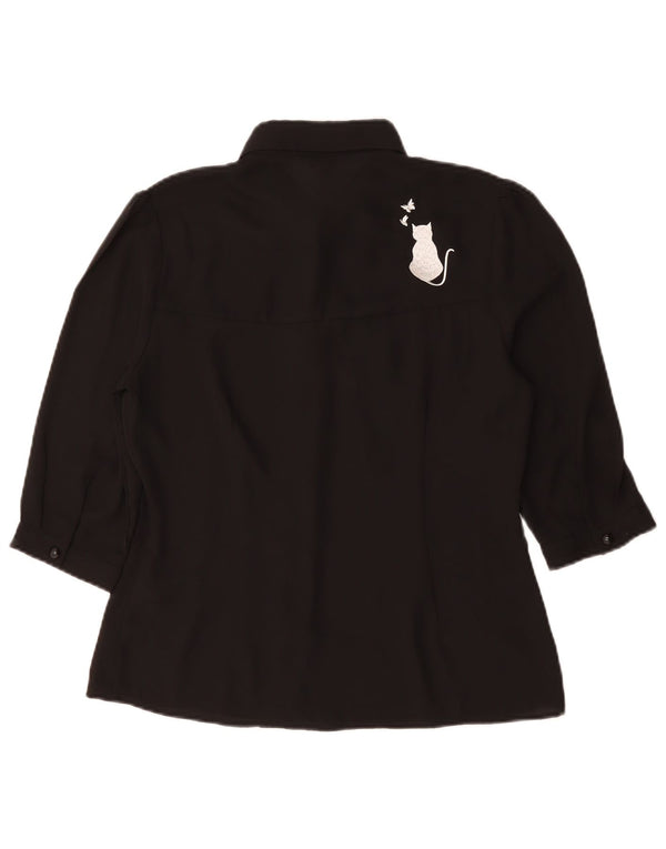 Vintage ženska grafička bluza kratkih rukava UK 14 srednje crna