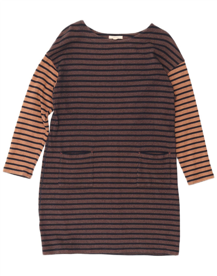 WHITE STUFF Ženska plašt haljina dugih rukava UK 14 Velike smeđe pruge