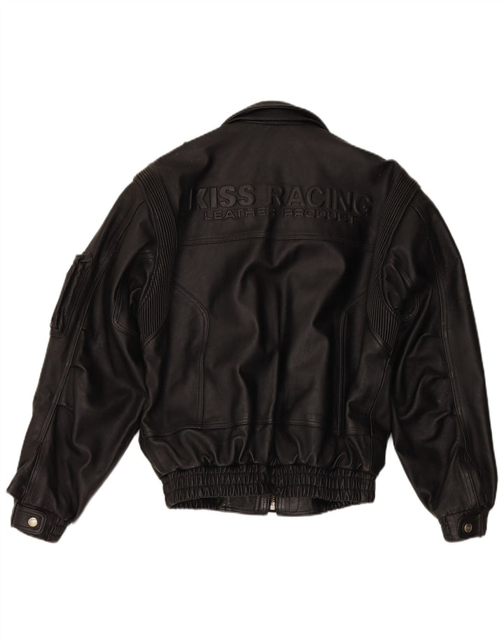 EUROX muška grafička kožna trkaća jakna UK 40 velika crna koža