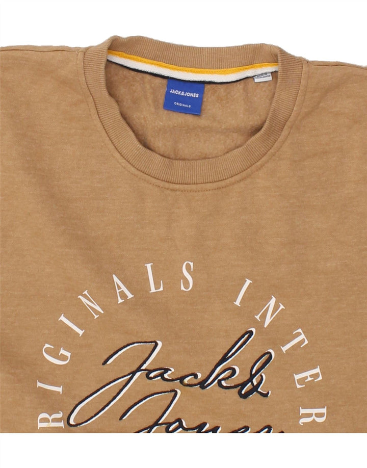 JACK & JONES Mens Graphic Sweatshirt Jumper XL Brown Cotton Vintage Jack & Jones and Second-Hand Jack & Jones from Messina Hembry 