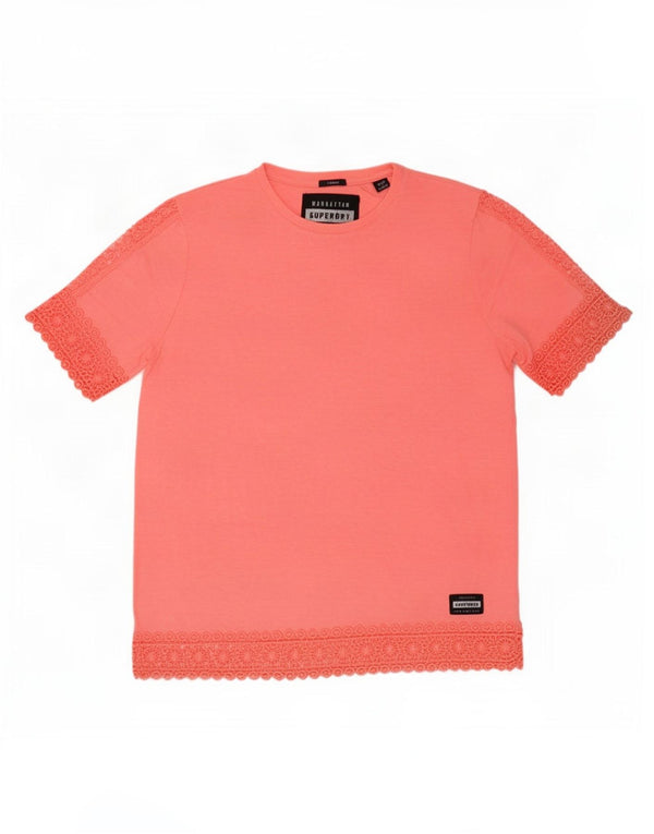 Superdry Womens T-Shirt Top UK 6 XS Pink Cotton