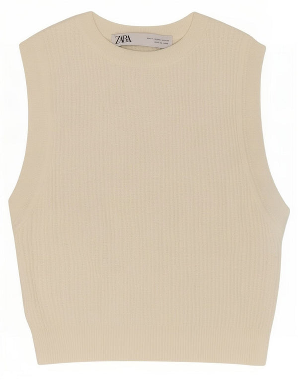Zara Womens Crop Vest Top UK 8 Small White
