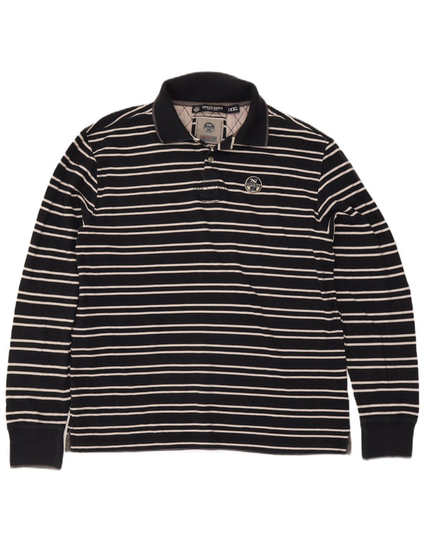 North Sails muška polo majica dugih rukava za ragbi 2XL pamuk na tamnoplave pruge