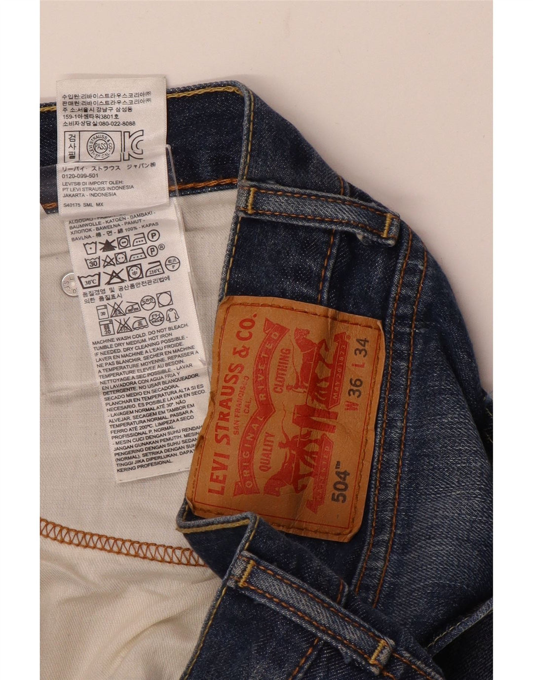 LEVI'S muške 504 ravne traperice W36 L34 plavi pamuk