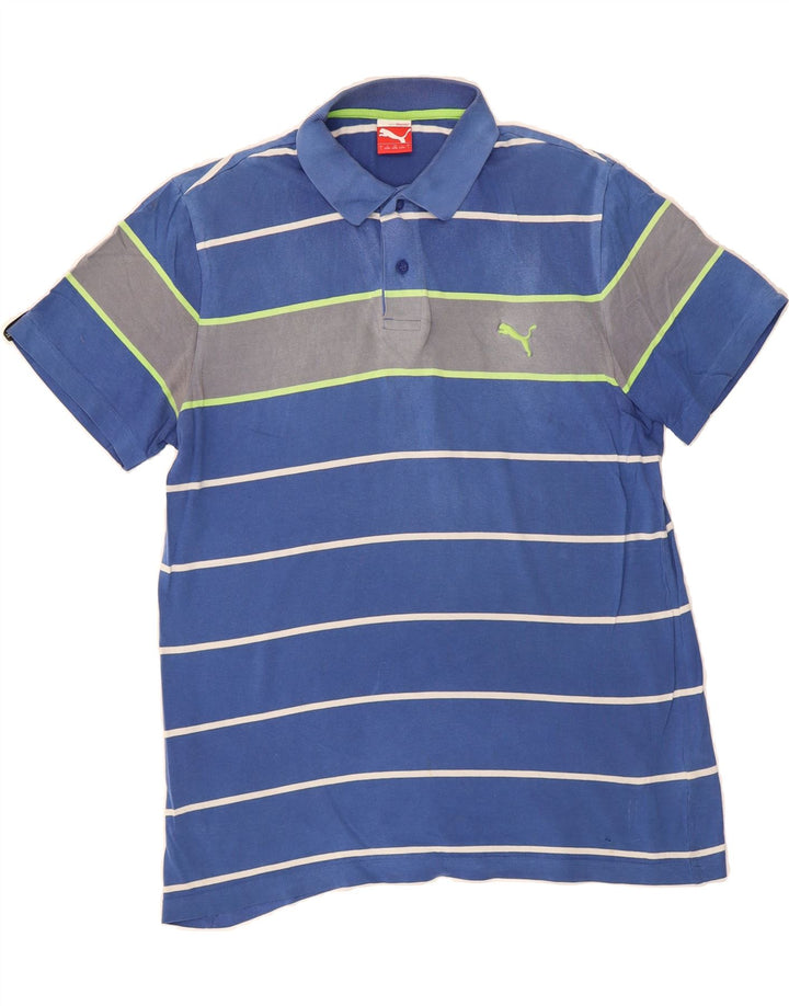 PUMA Mens Polo Shirt Large Blue Striped Vintage Puma and Second-Hand Puma from Messina Hembry 
