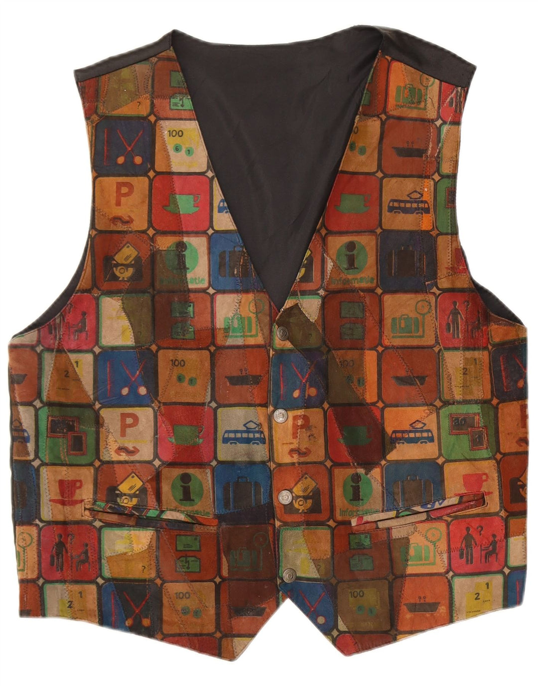 C & A muški prsluk od antilopa, velika raznobojna patchwork koža
