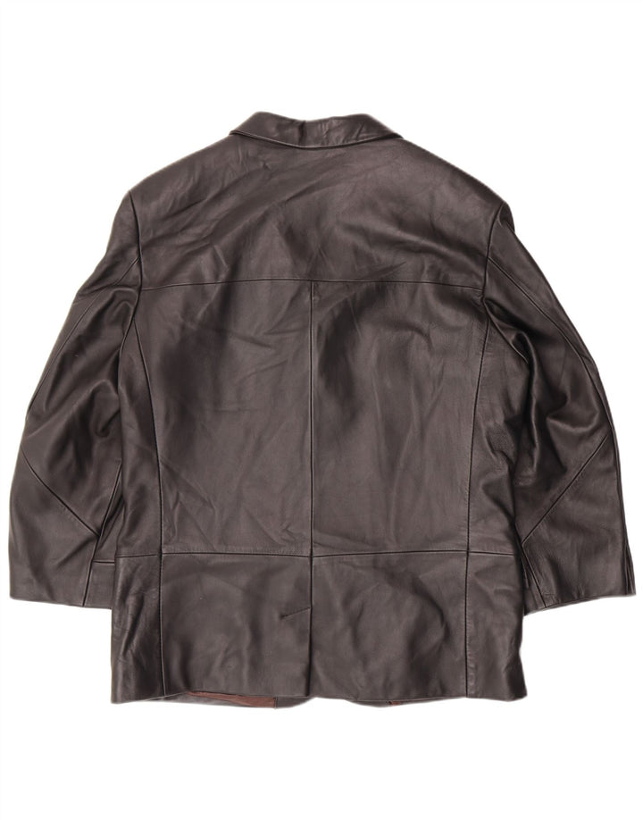VINTAGE Mens 3 Button Leather Blazer Jacket IT 52 XL Black Leather