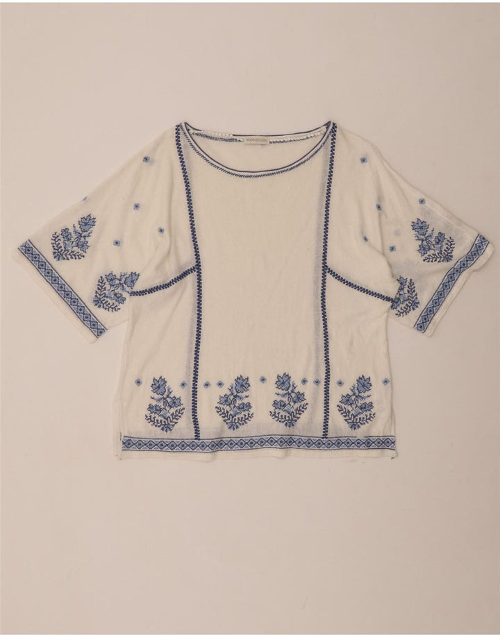 MONSOON gornji dio ženske bluze UK 16 Large Off White Floral Lan
