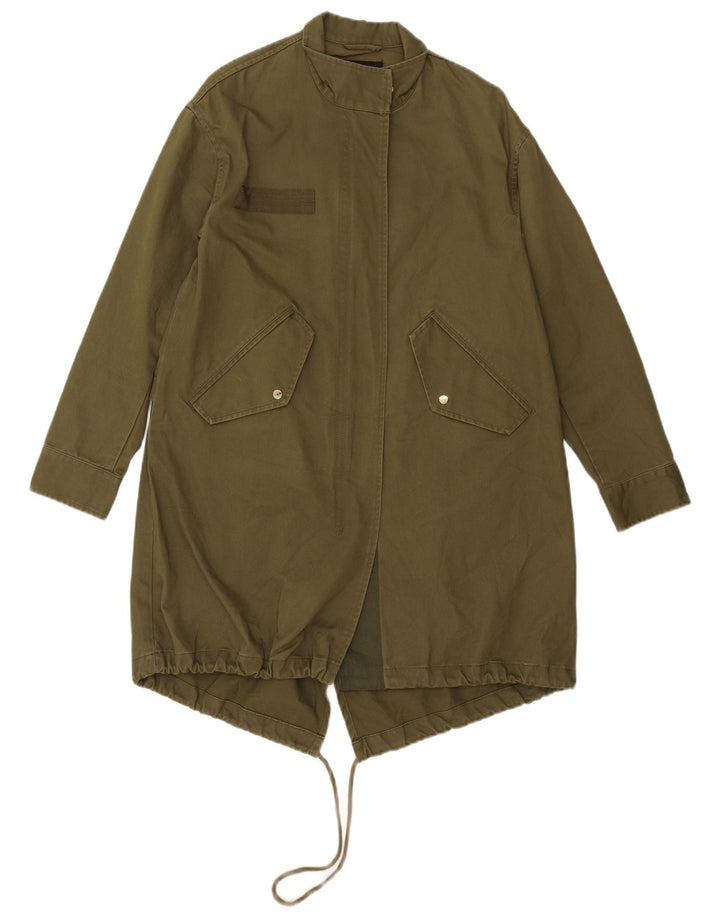 Zara ženska prevelika parka jakna UK 6 XS kaki cvjetni poliester