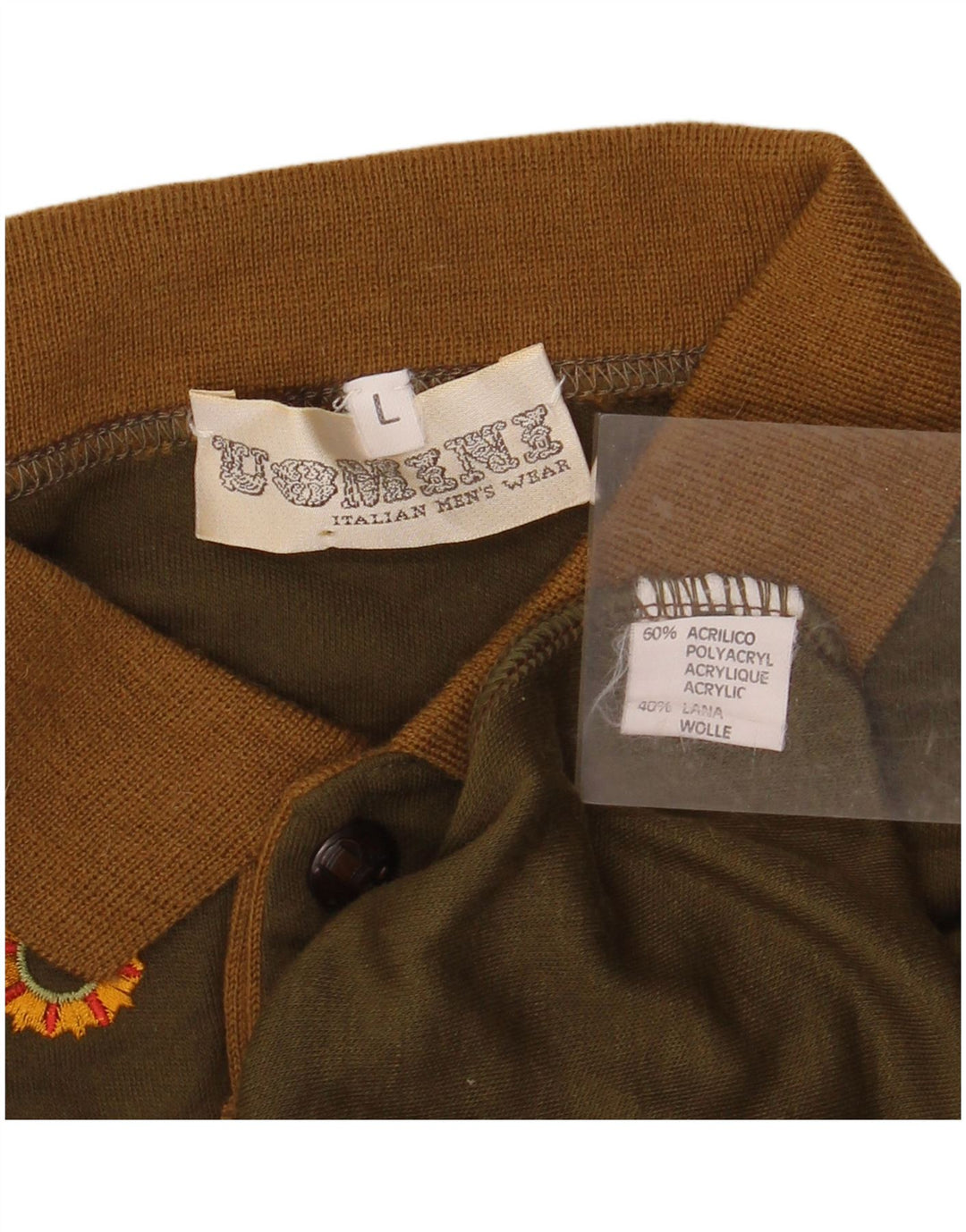 VINTAGE muški pulover s polo ovratnikom, veliki kaki akril