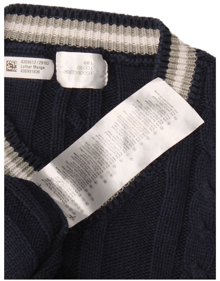 VINTAGE muški džemper s V-izrezom Veliki tamnoplavi pamuk