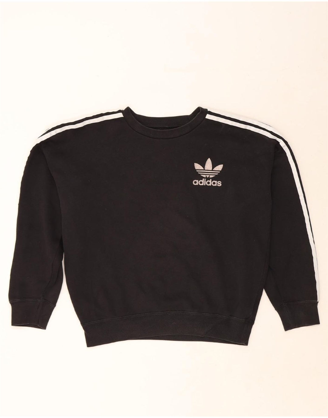ADIDAS Womens Oversized Sweatshirt Jumper UK 10 Small Black Cotton Vintage Adidas and Second-Hand Adidas from Messina Hembry 