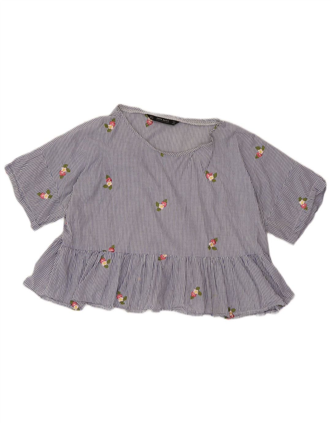 ZARA ženski gornji dio kratke bluze UK 14 srednje plave pruge