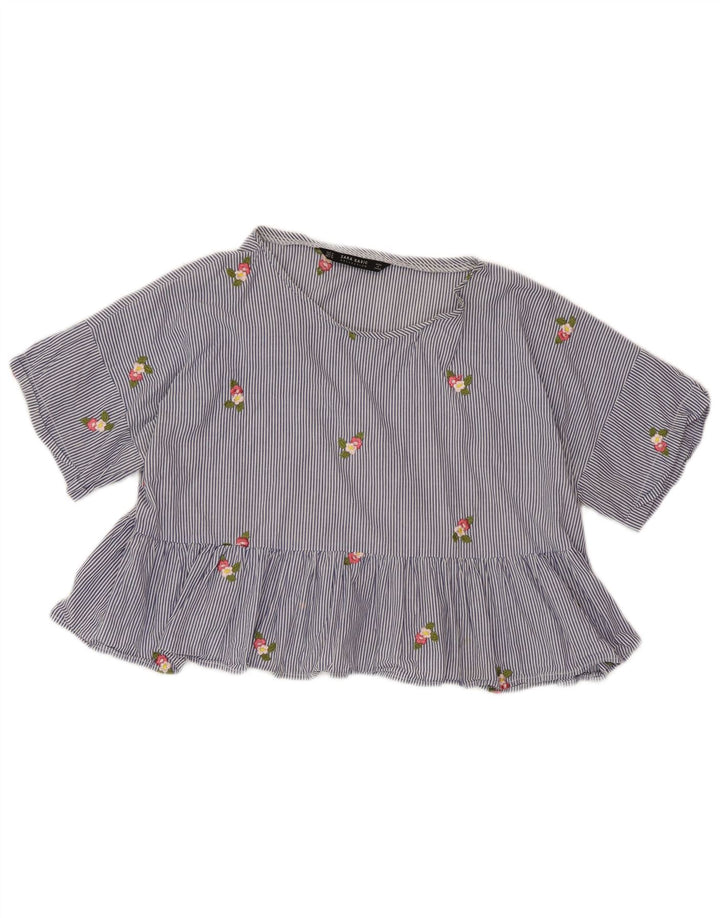 ZARA ženski gornji dio kratke bluze UK 14 srednje plave pruge