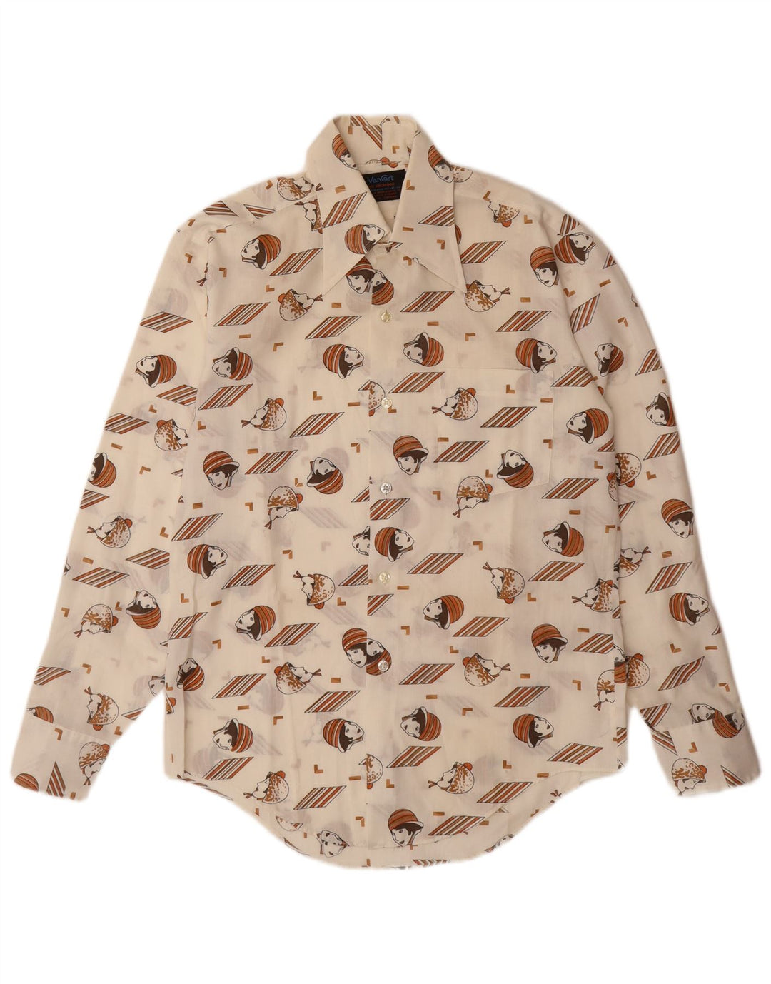 VINTAGE muška košulja s apstraktnim uzorkom, veličina 14 14 1/2, mala prljavo bijela