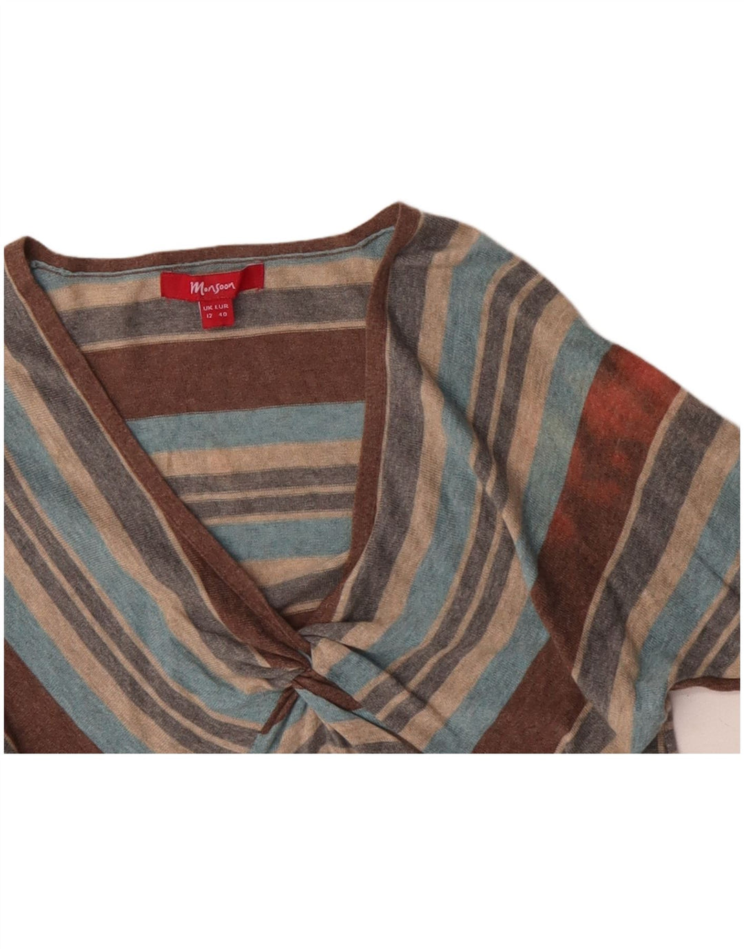 MONSOON ženski džemper s V-izrezom UK 12 srednje raznobojne pruge