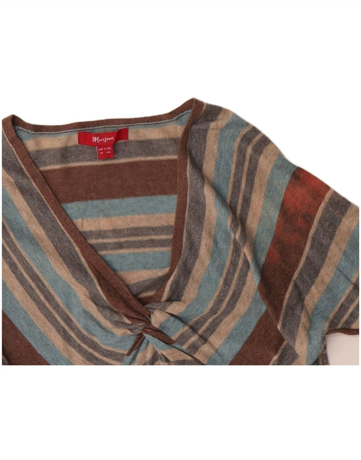 MONSOON ženski džemper s V-izrezom UK 12 srednje raznobojne pruge